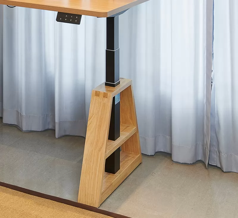 Dual Motor Three Column Electric Standing Desk with Wood Feet